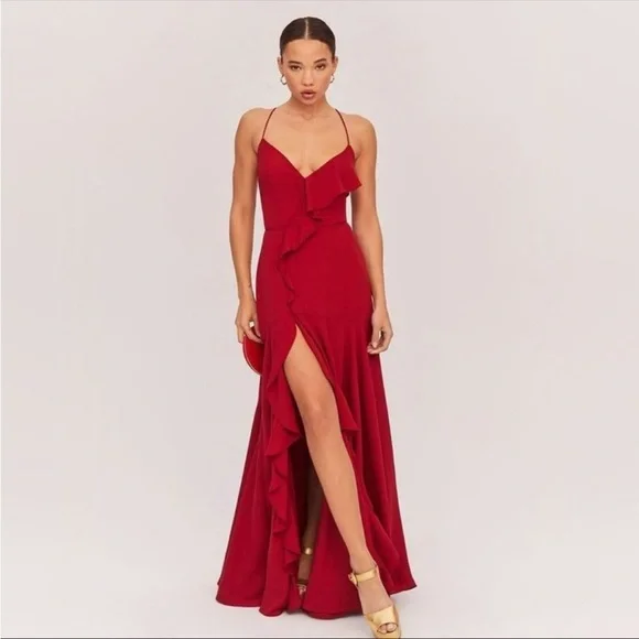 Fame and Partners Callais Dress Maxi Ruffle Asymmetrical Hem Aesthetic NWOT $345 - Picture 1 of 9